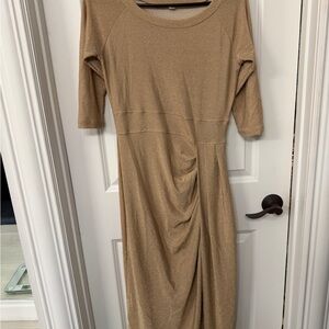 Gold Ruched Midi Dress - Women